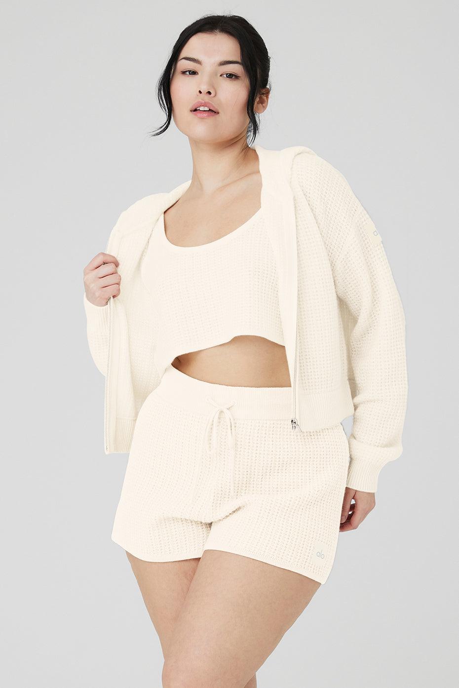 Alo Yoga | Cashmere Plush Waffle Full Zip Hoodie White Product Image