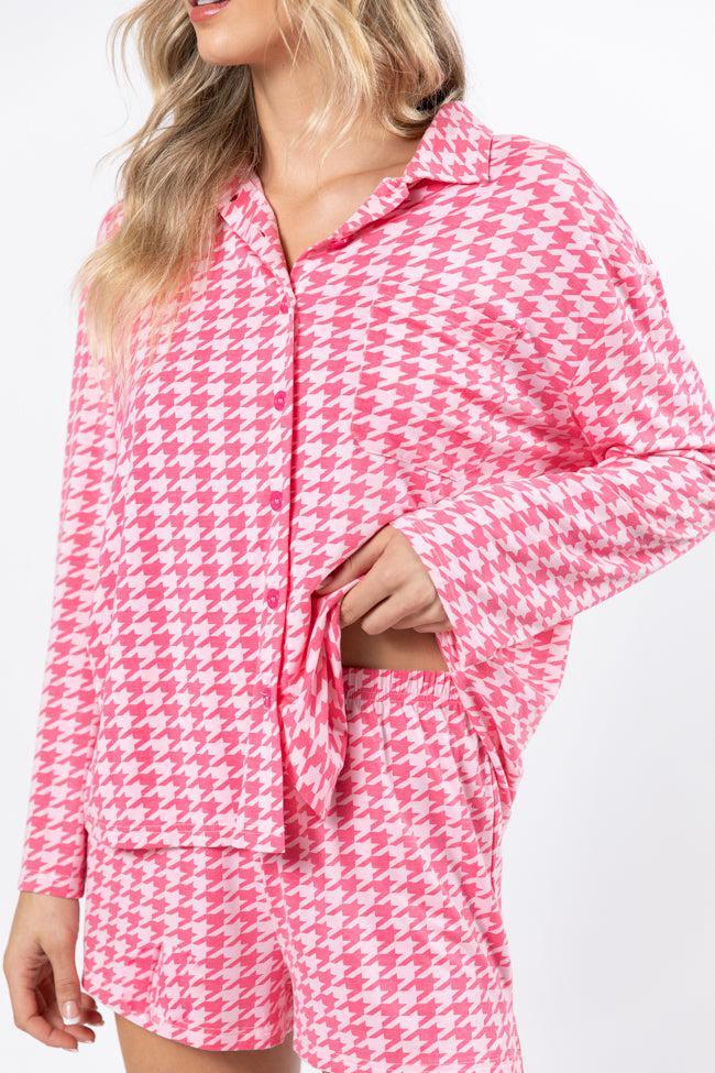 On A Cloud In Pink Houndstooth Pajama Set FINAL SALE Product Image