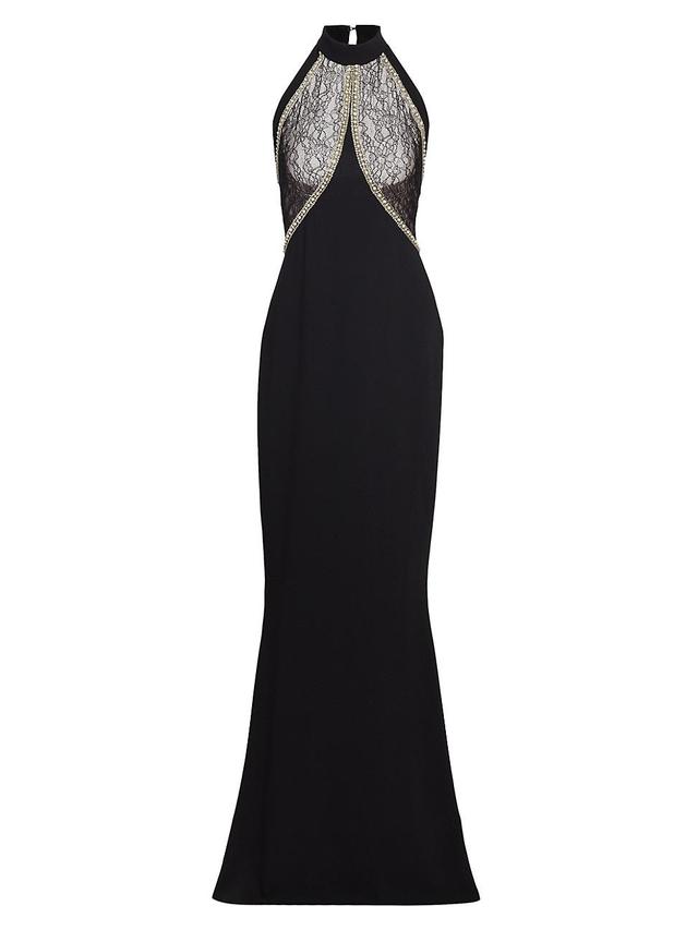 Womens Lace Halter Gown - Black - Size 12 Product Image