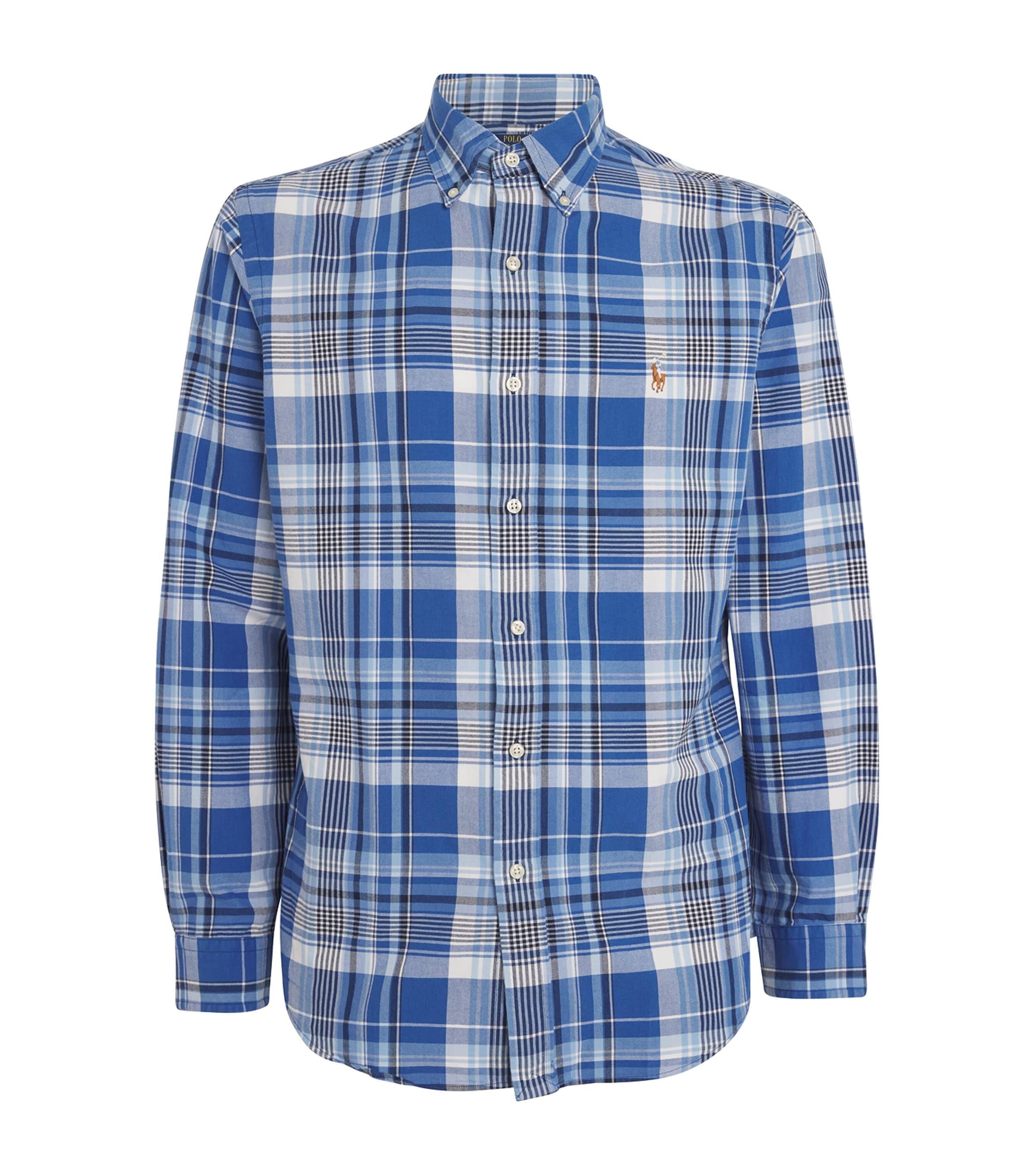 POLO RALPH LAUREN Cotton Plaid Oxford Shirt In Blue Product Image