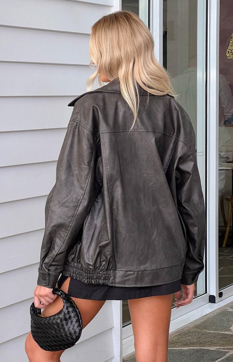 Abbi PU Vintage Black Bomber Jacket Product Image