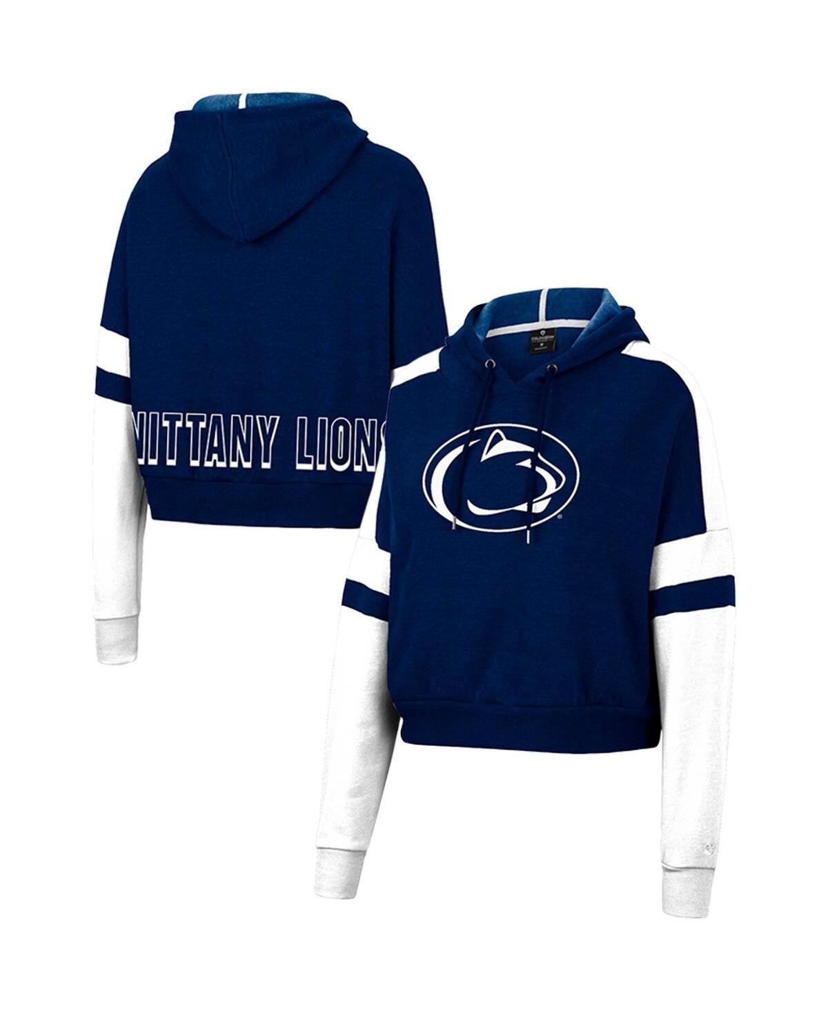 Womens Colosseum Heather Penn State Nittany Lions Throwback Stripe Arch Logo Cropped Pullover Hoodie Blue Product Image