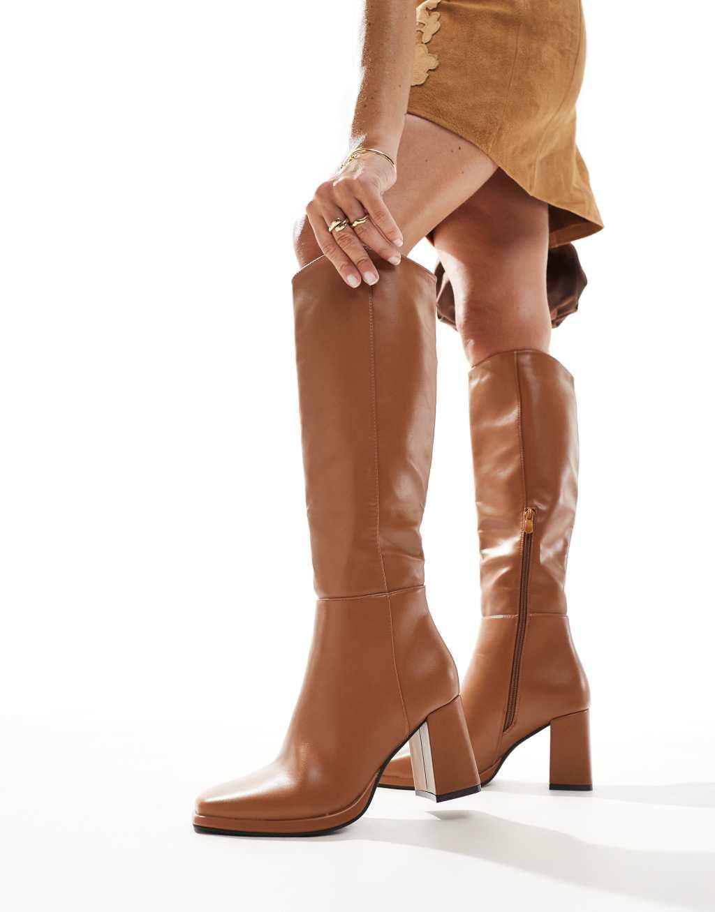 SEQWL knee high block heeled boots in camel product image