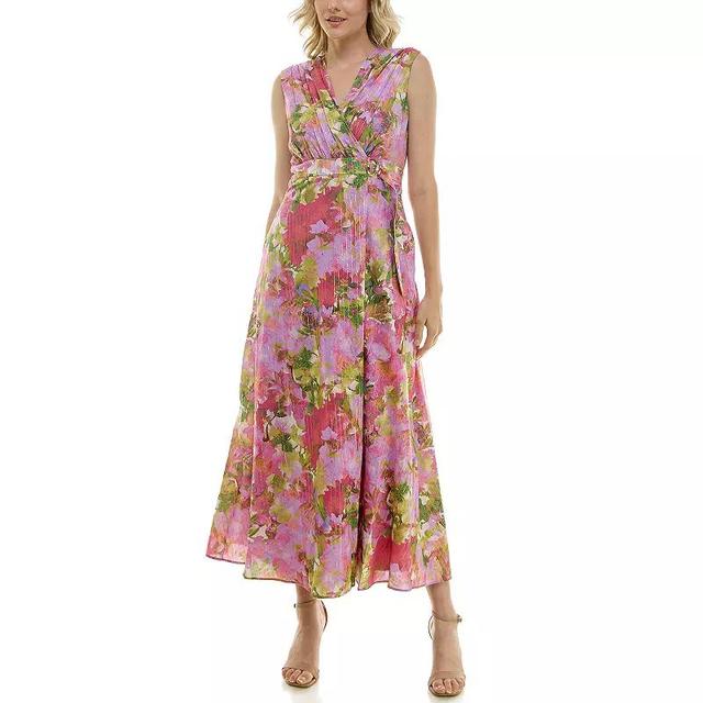 Womens Taylor Floral Print Voile Pleated V-Neck Sleeveless Maxi Dress Product Image