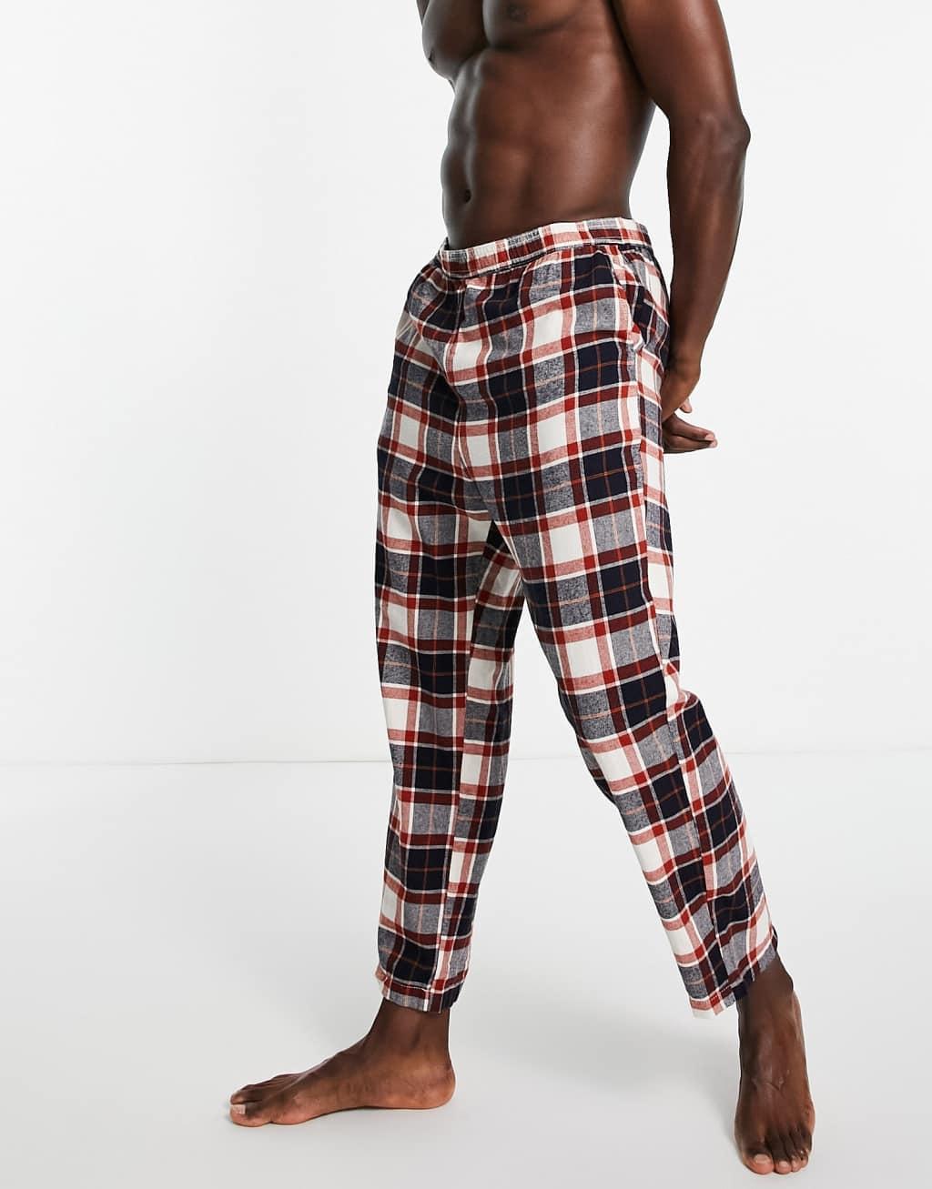 Jack & Jones lounge bottoms in red and navy check Product Image