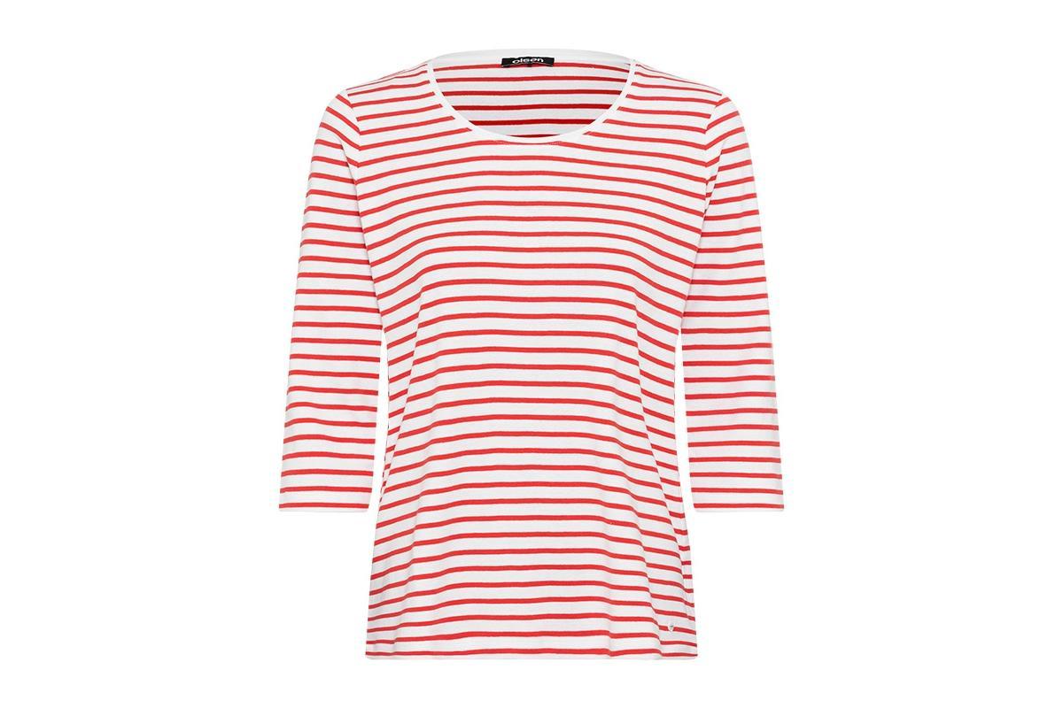 Olsen Womens 100% Cotton 3/4 Sleeve Striped T-Shirt Product Image