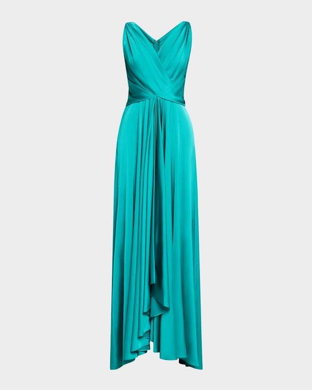 Sleeveless Draped Voile Satin Gown Product Image