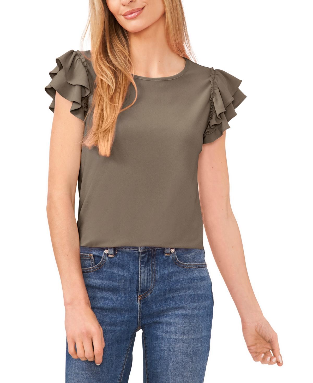 CeCe Womens Ruffled Flutter-Sleeve Short Sleeve Knit Top Product Image