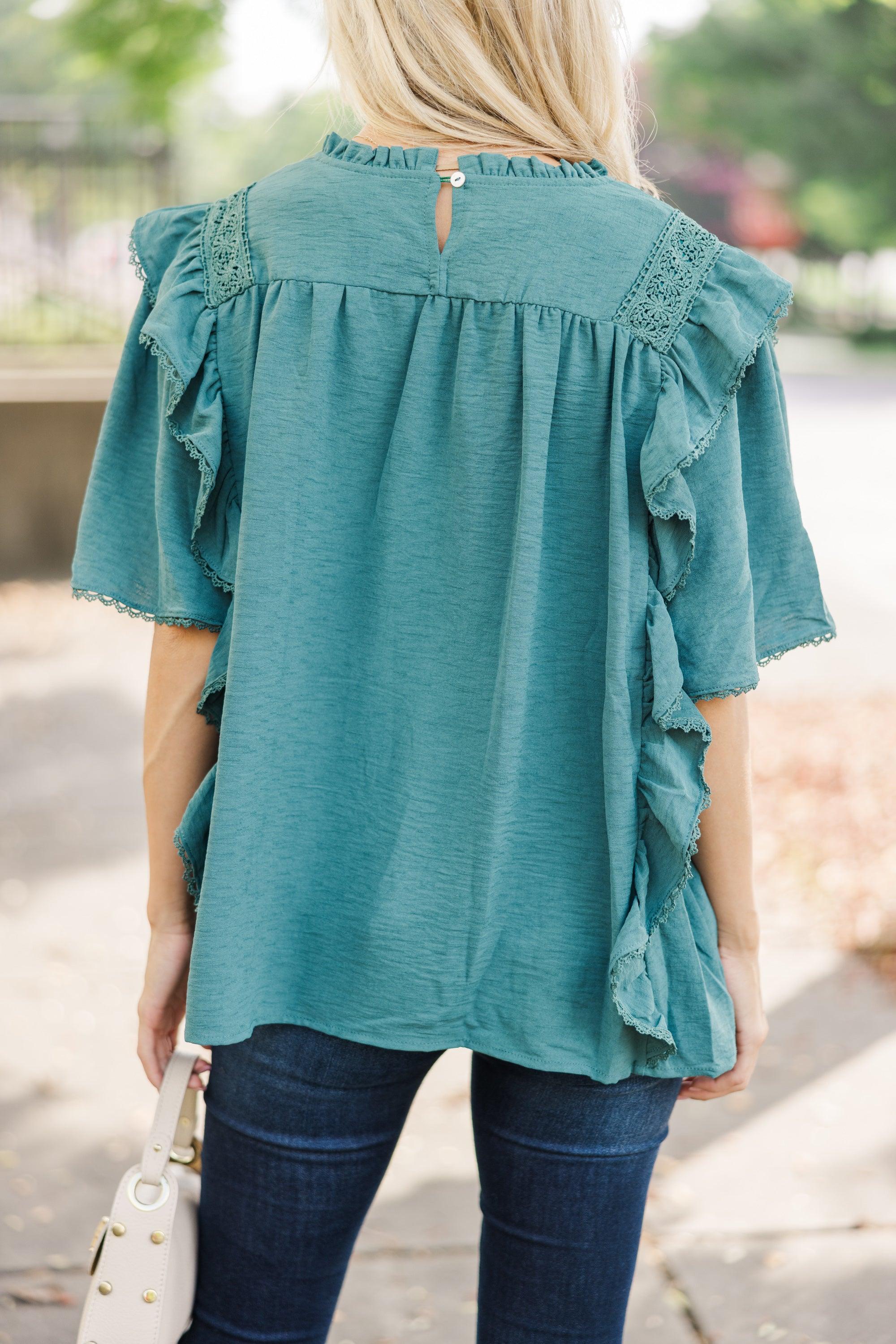 Step It Up Emerald Green Ruffled Blouse Female Product Image