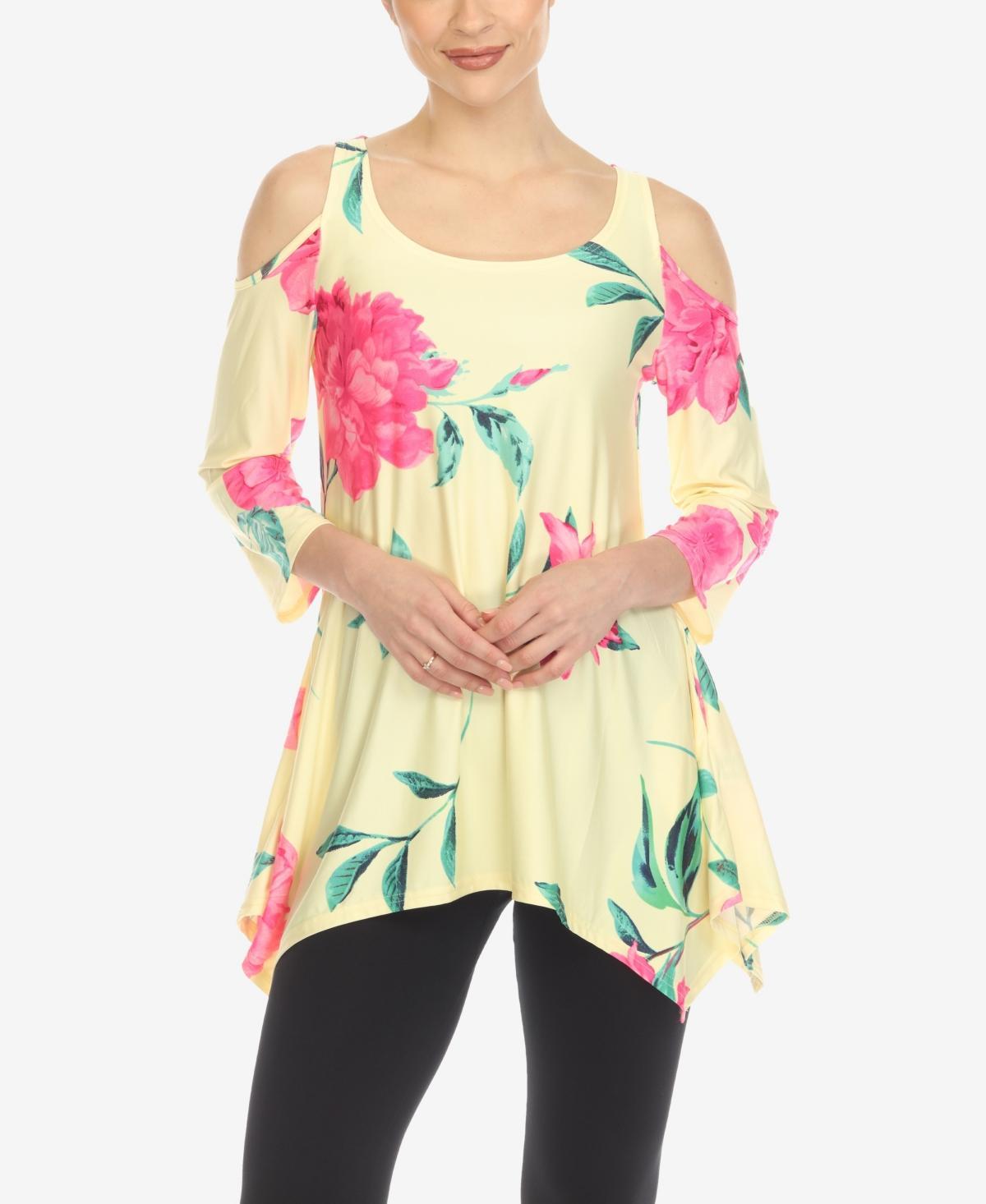 White Mark Womens Floral Printed Cold Shoulder Tunic Top - Black Product Image