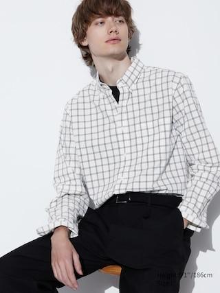 Mens Broadcloth Shirt Checked Off White Small UNIQLO US Product Image