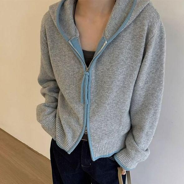 Contrast Trim Hood Zip Cardigan product image