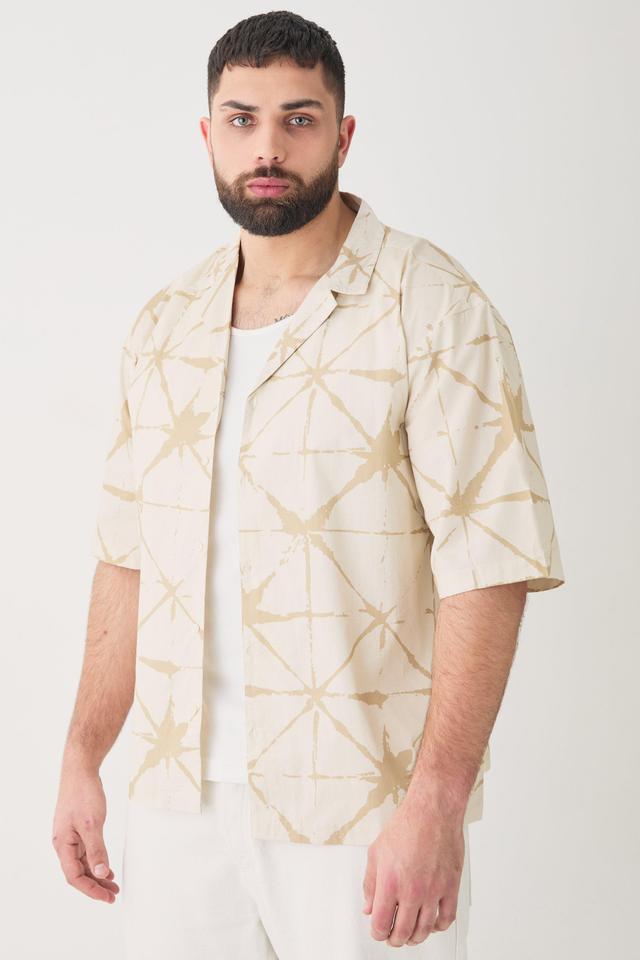 Plus Short Sleeve Drop Revere Abstract Poplin Print Shirt | boohooMAN USA Product Image