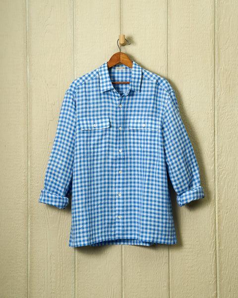 Linen Utility Shirt in Indigo Gingham Product Image