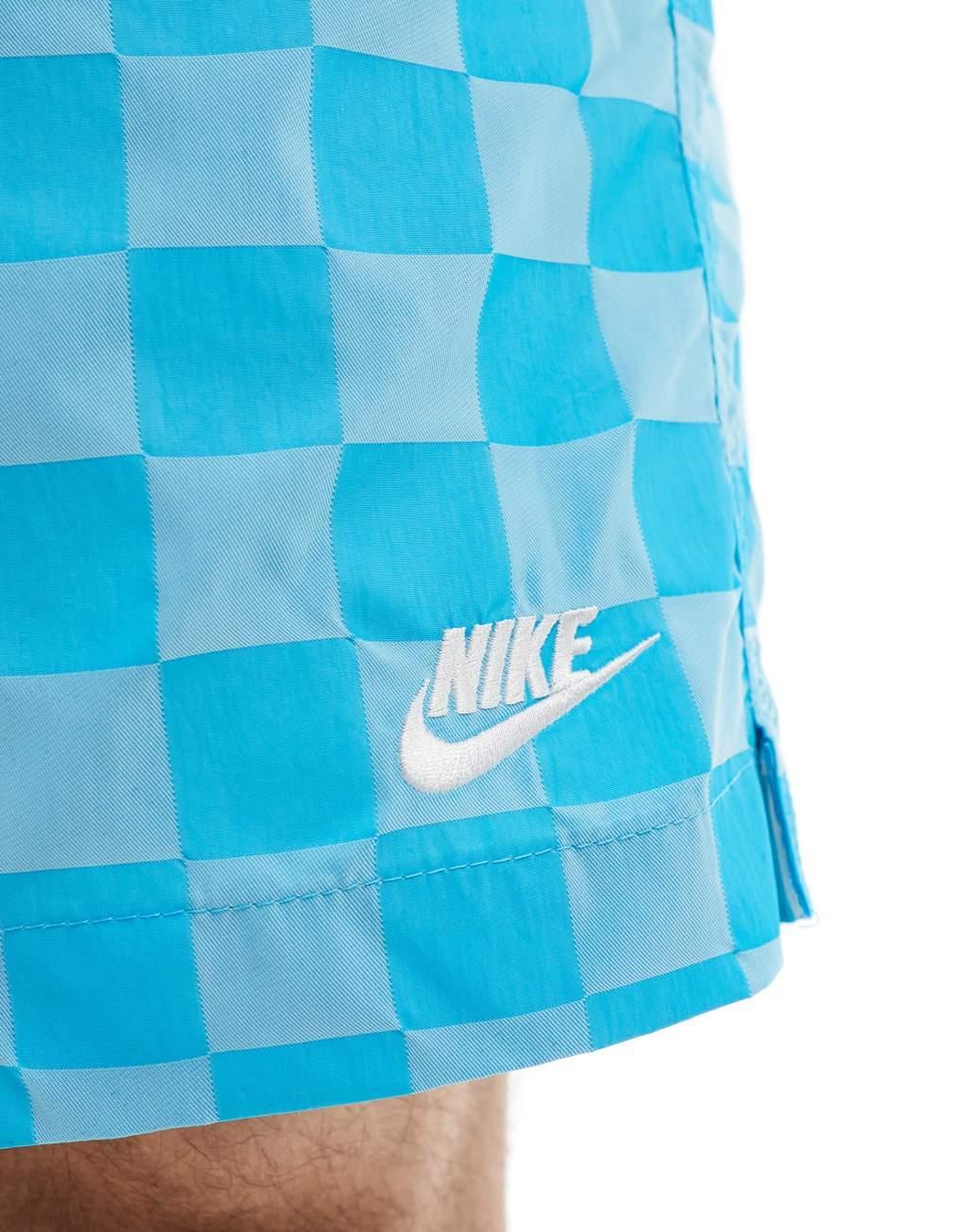 Nike Club checkerboard shorts in blue Product Image