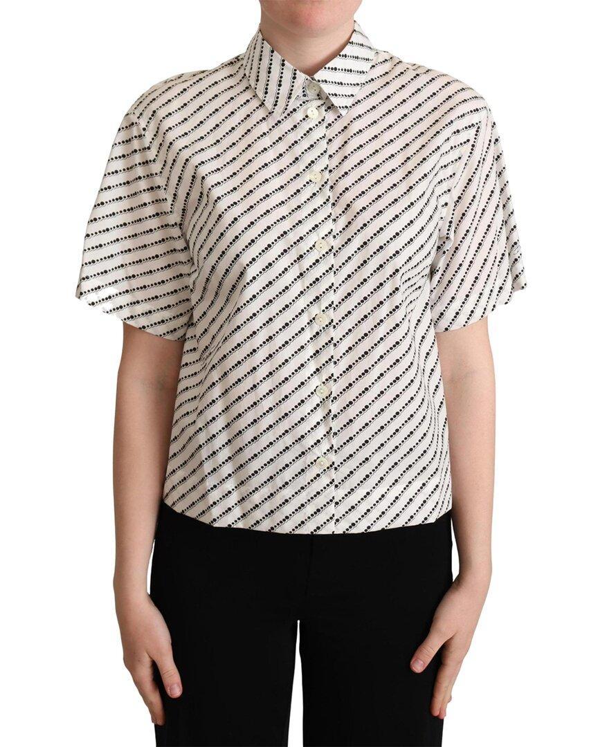 White Dotted Collared Blouse Women Product Image