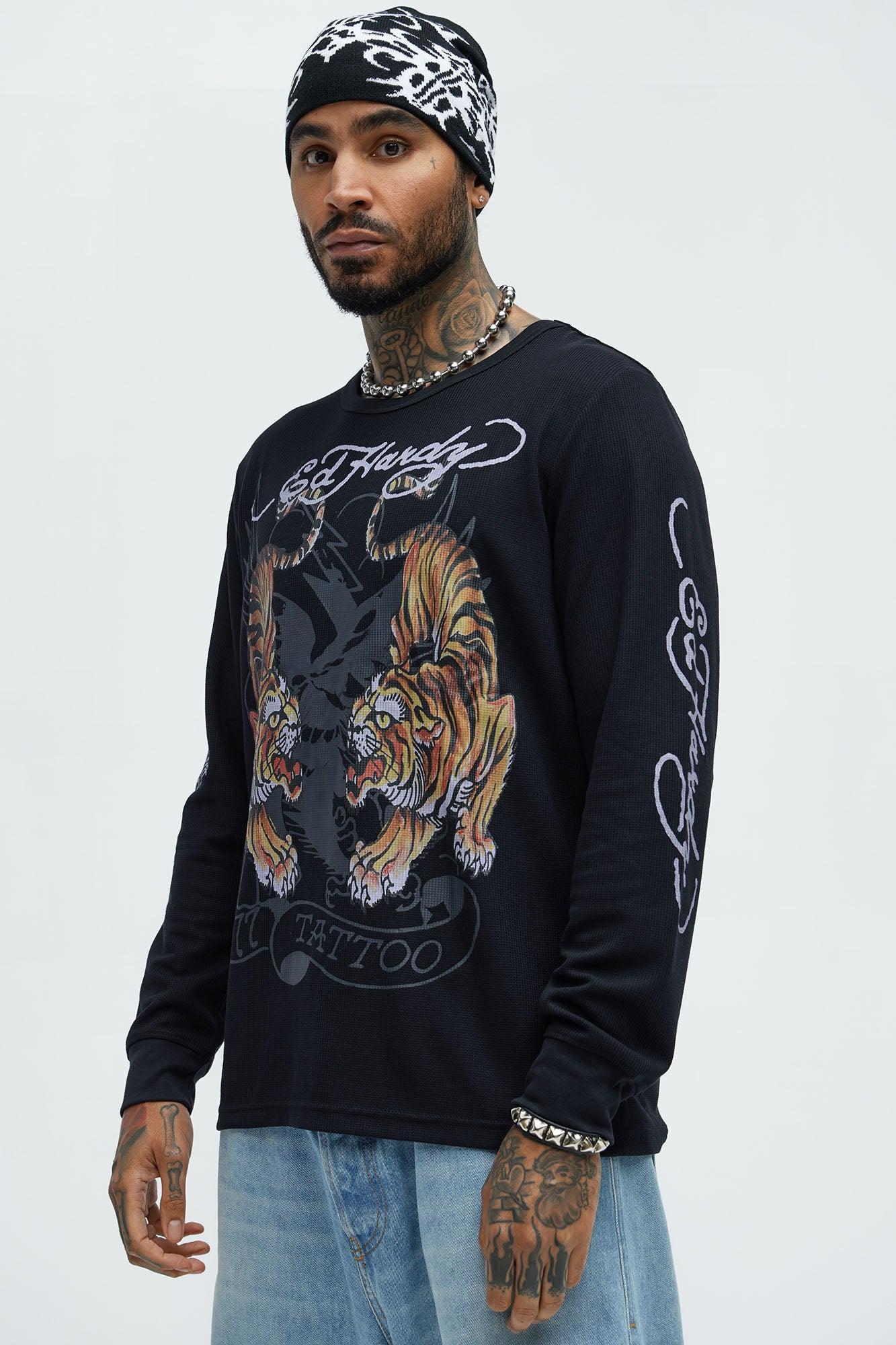 Ed Hardy Tiger Thermal Long Sleeve Tee - Black Product Image