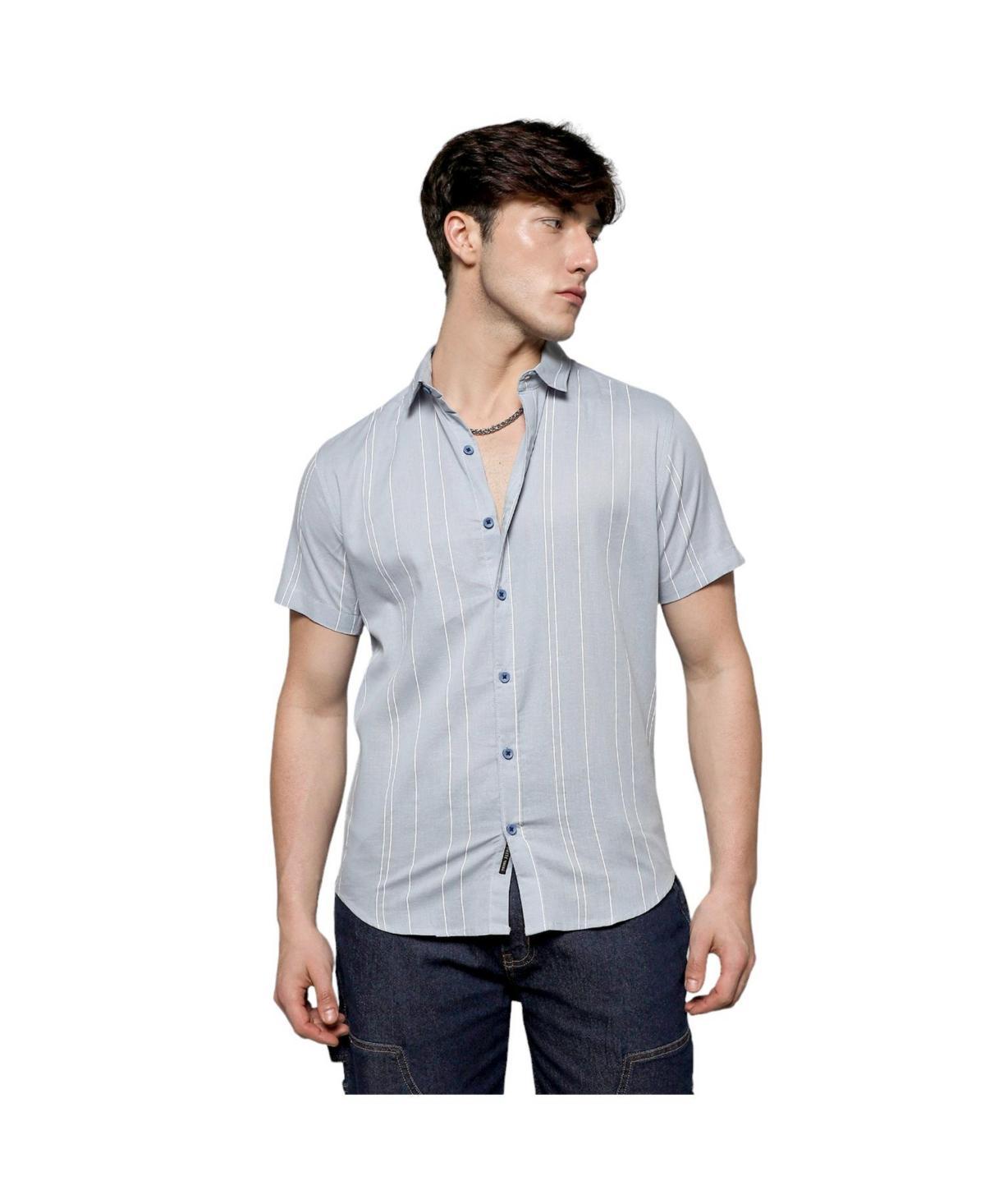 Campus Sutra Mens Icy Blue Unbalanced Striped Shirt product image