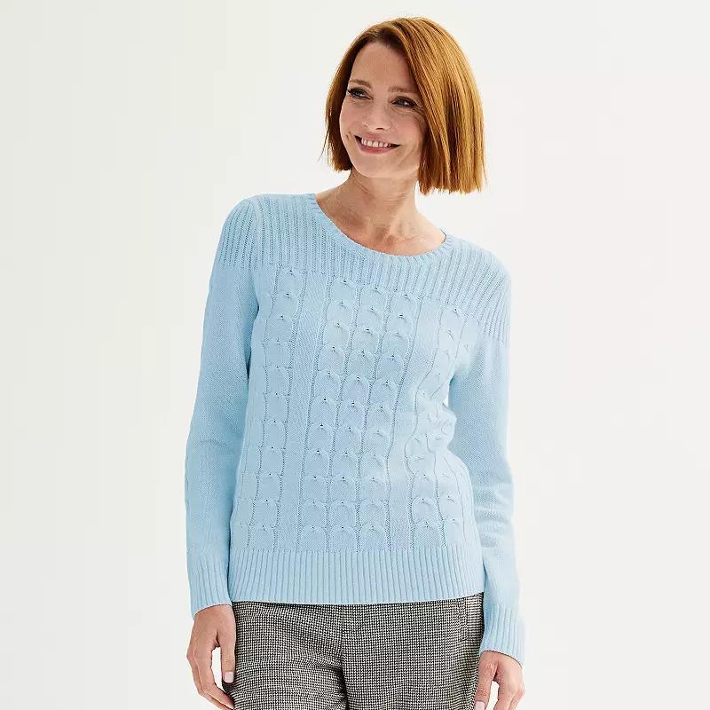 Womens Croft & Barrow Rib Yoke Cable Pullover Seattle Blue Product Image