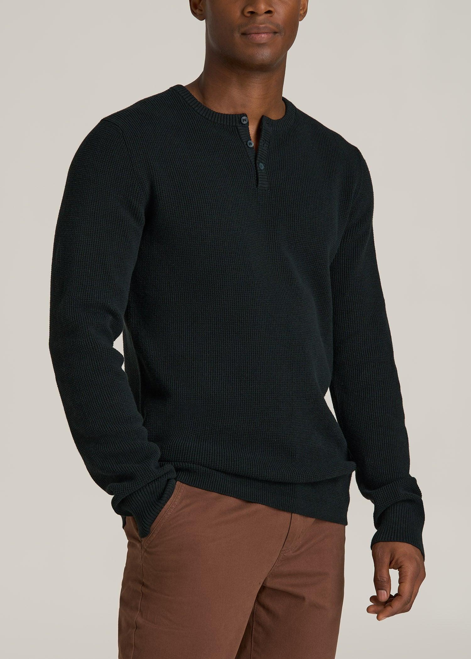 Waffle Knit Henley Sweater for Tall Men in Midnight Green Male Product Image