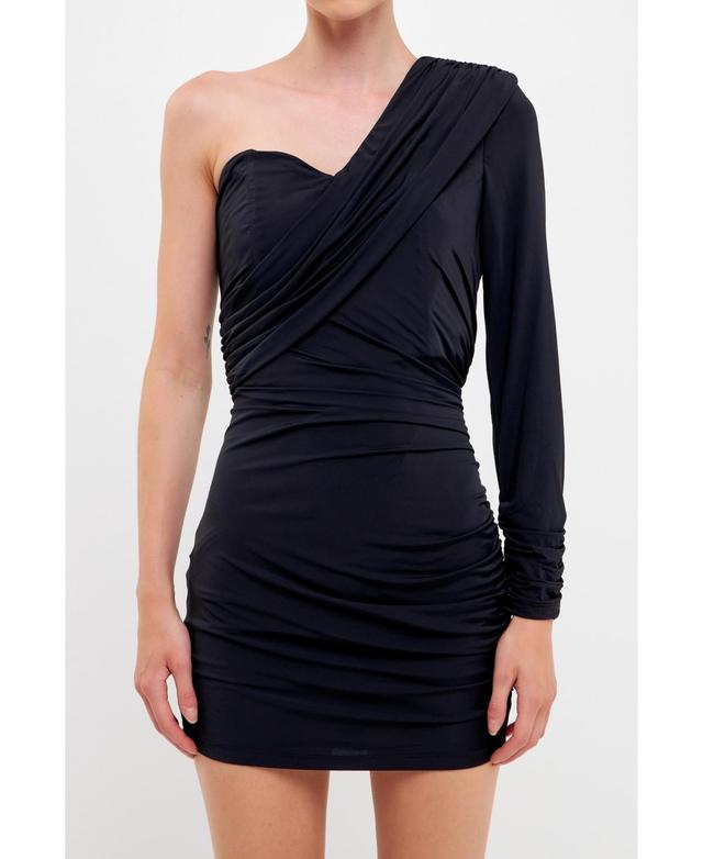 Womens One Shoulder Shirred Mini Dress Product Image