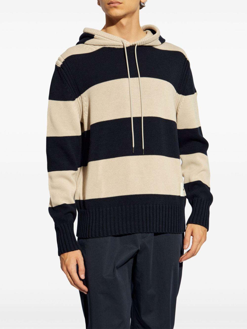 MONCLER Striped Drawstring Knit Hoodie In Black Product Image