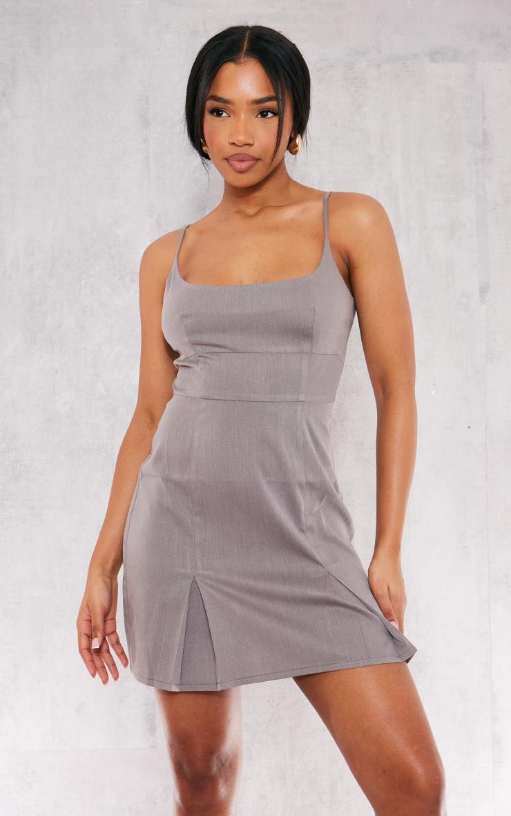 Grey Woven Cami Pleated Mini Dress Product Image