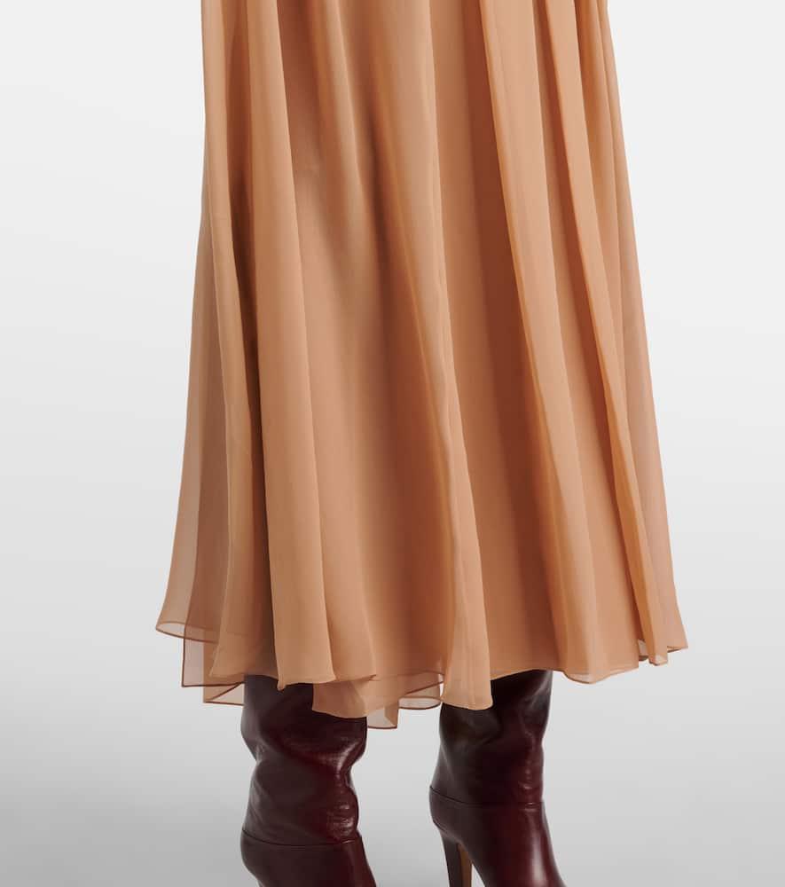 CHLOÉ Silk Georgette Ruffled Long Dress In Nude Product Image