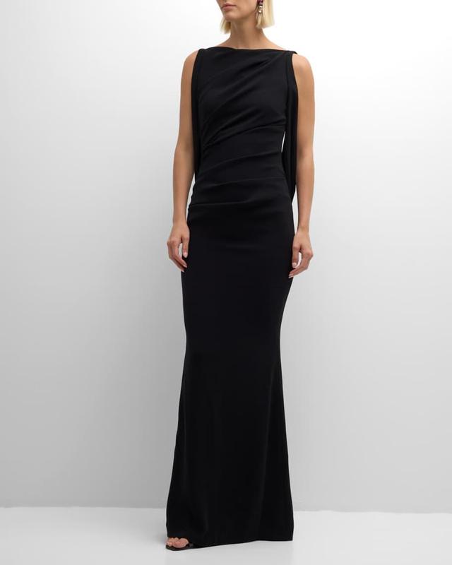 Lace-Back Draped Cady Trumpet Gown Product Image