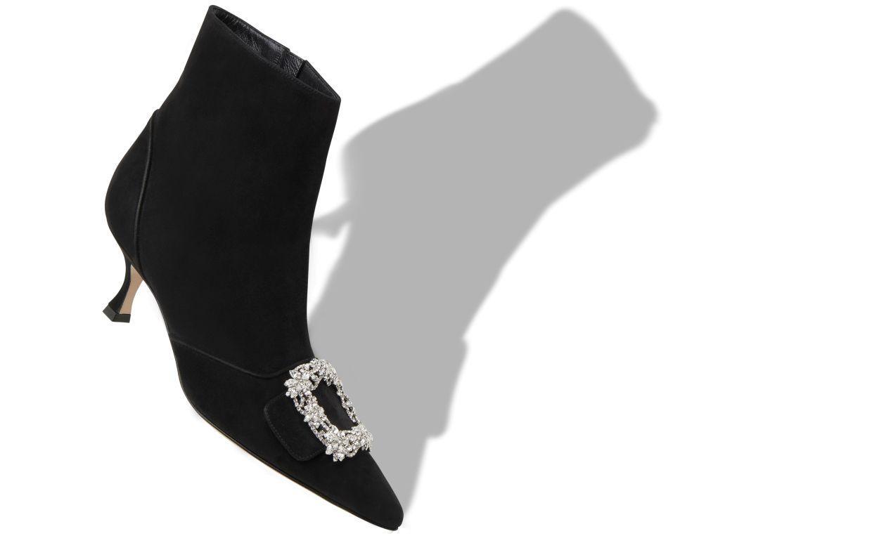 BAYLOW JEWEL Black Suede Crystal Buckle Ankle Boots Product Image