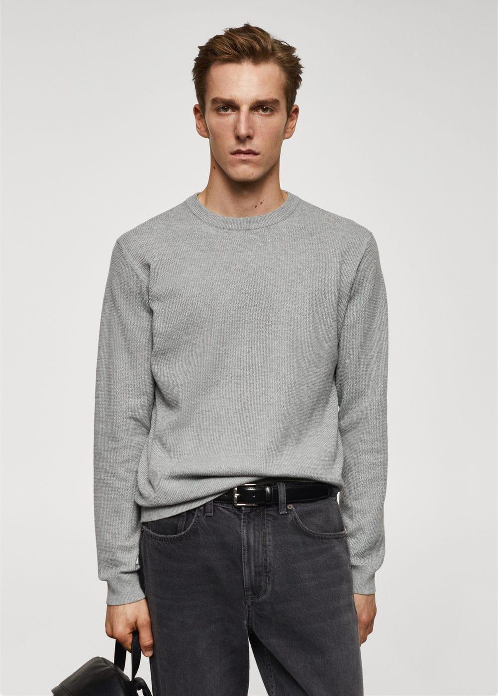 MANGO MAN - Structured cotton sweater medium heather greyMen Product Image