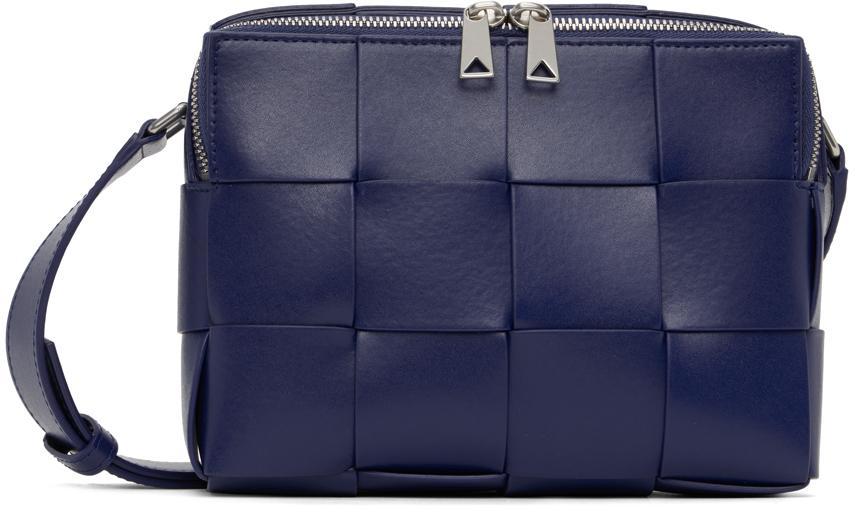 BOTTEGA VENETA Navy Small Cassette Camera Bag In Silver Product Image