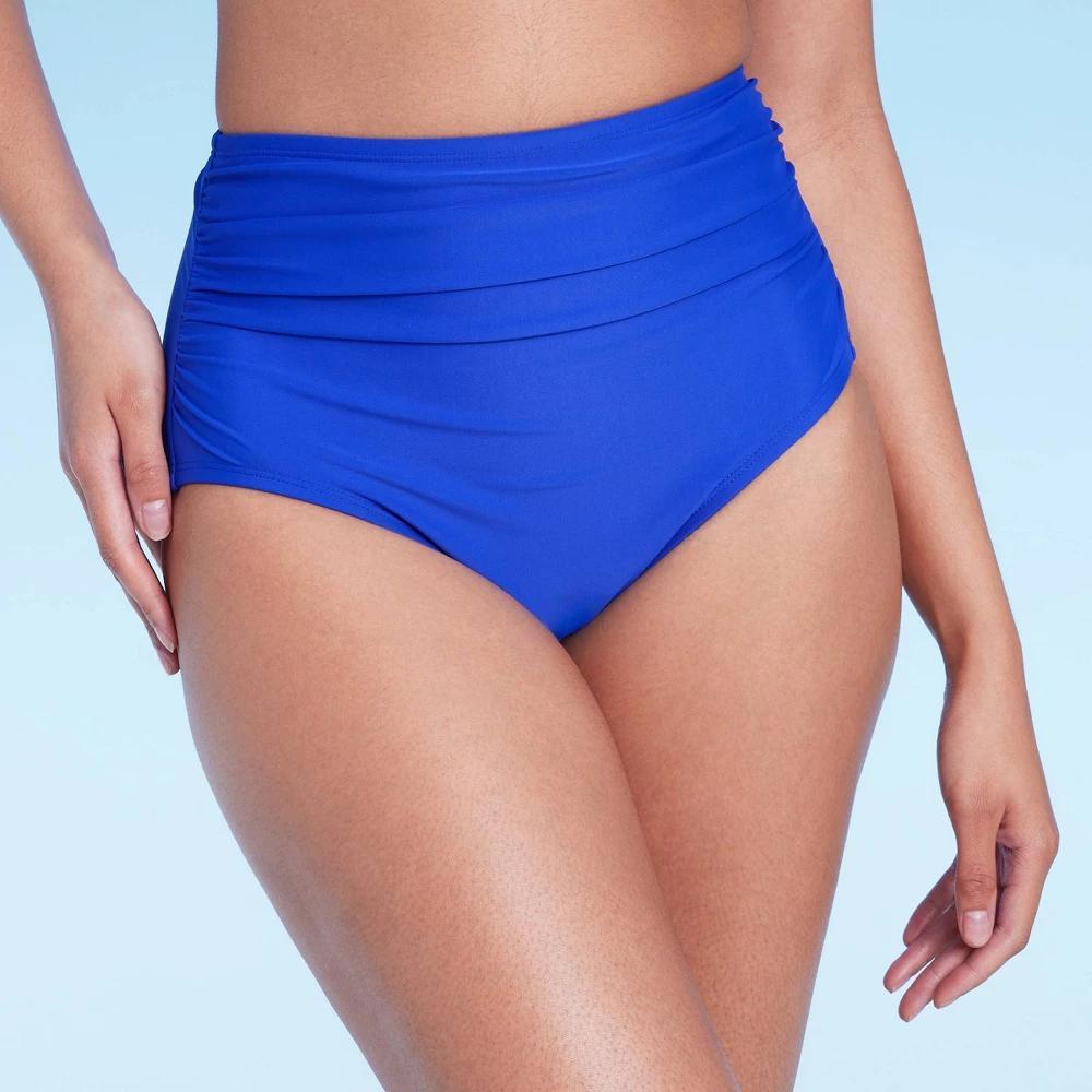 Womens High Waist Shirred Full Coverage Bikini Bottom - Shade & Shore Blue Product Image