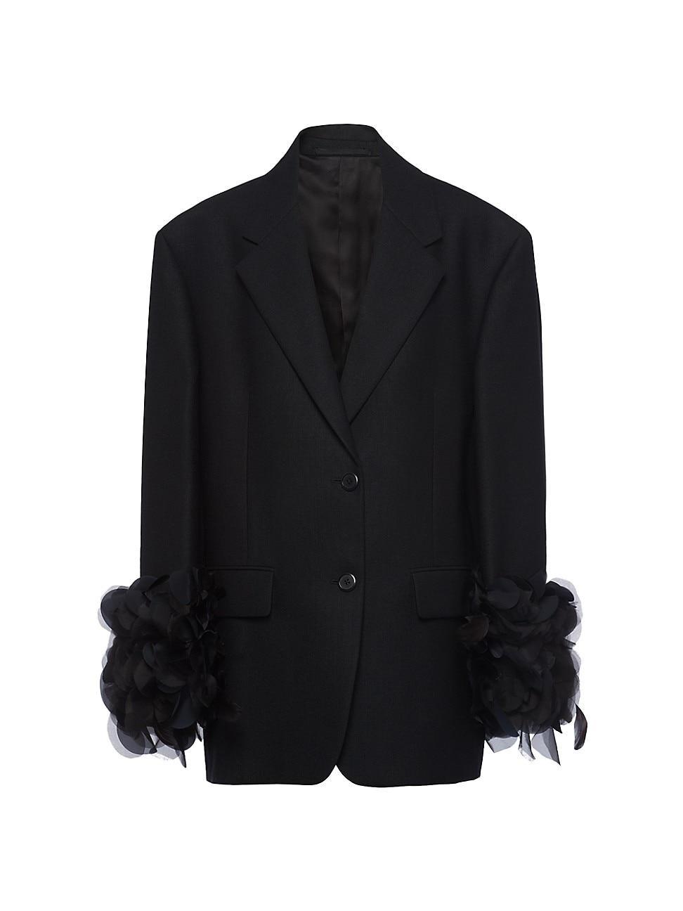 Womens Single-Breasted Wool Jacket With Feather Trim Product Image