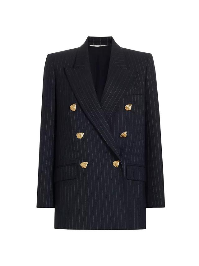 Pinstriped Wool Double-Breasted Blazer Product Image