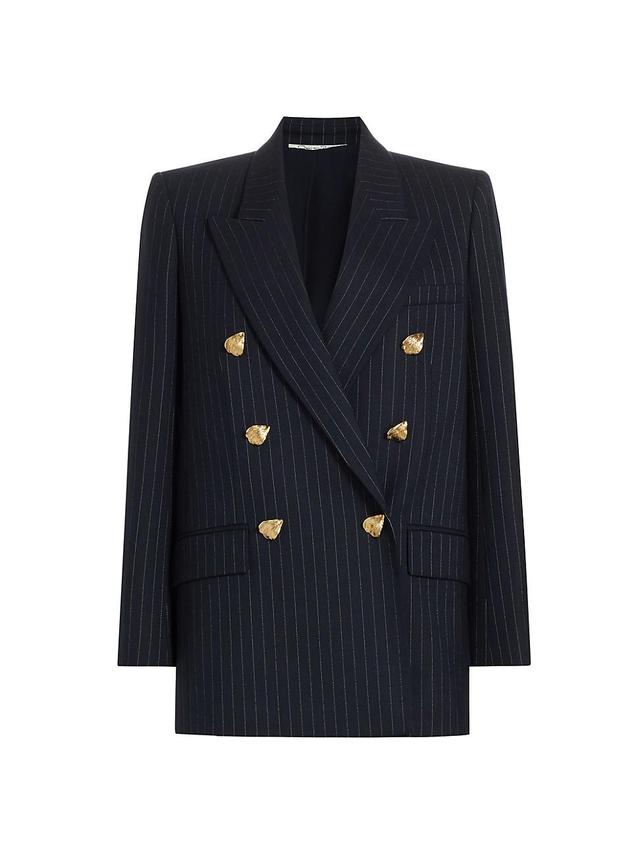 Womens Pinstriped Wool Double-Breasted Blazer Product Image