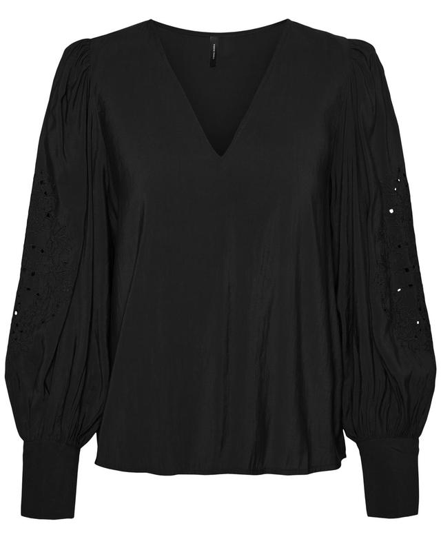 Vero Moda Womens V-Neck Eyelet Balloon-Sleeve Top Product Image