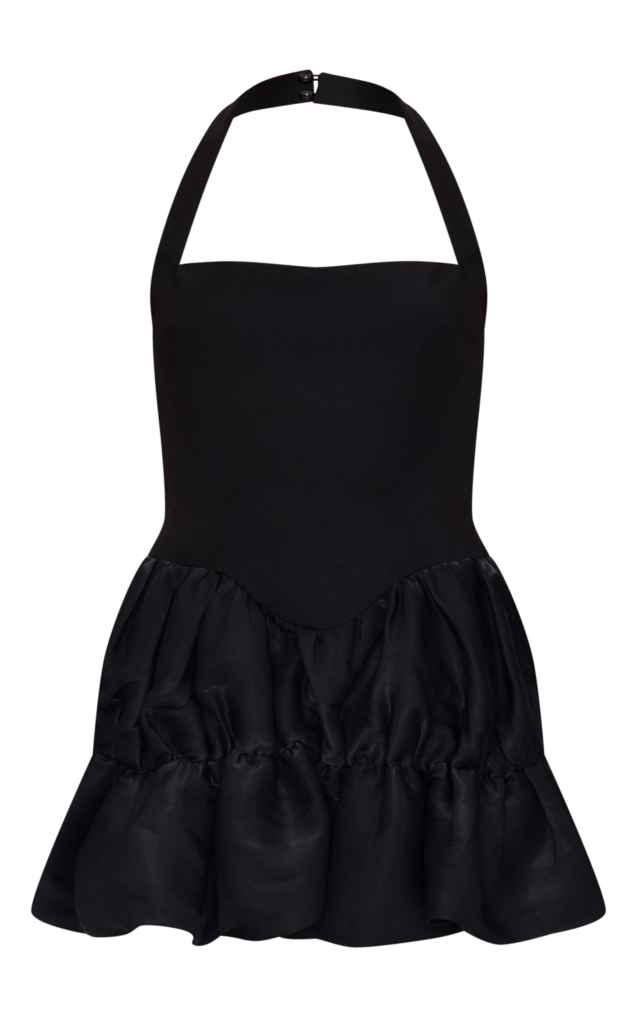 Black Halter Neck Shift Mini Dress Product Image