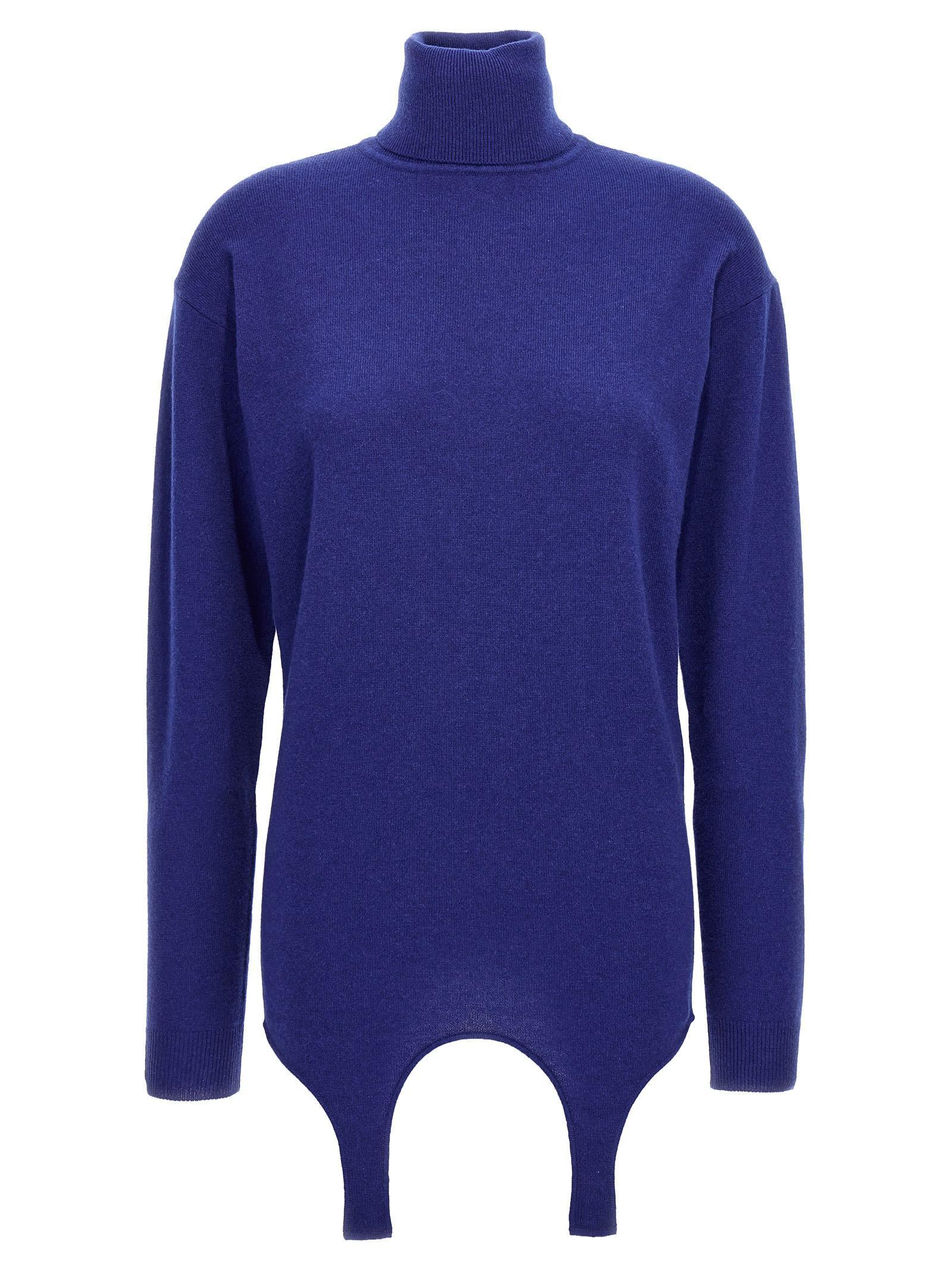 SAINT LAURENT Cashmere Turtleneck Pullover With Garter Belt In Blue Product Image