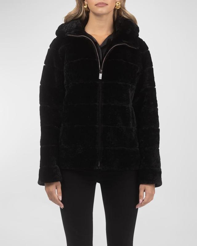 Horizontal Curly Lamb Shearling Zip Jacket With Hood Product Image