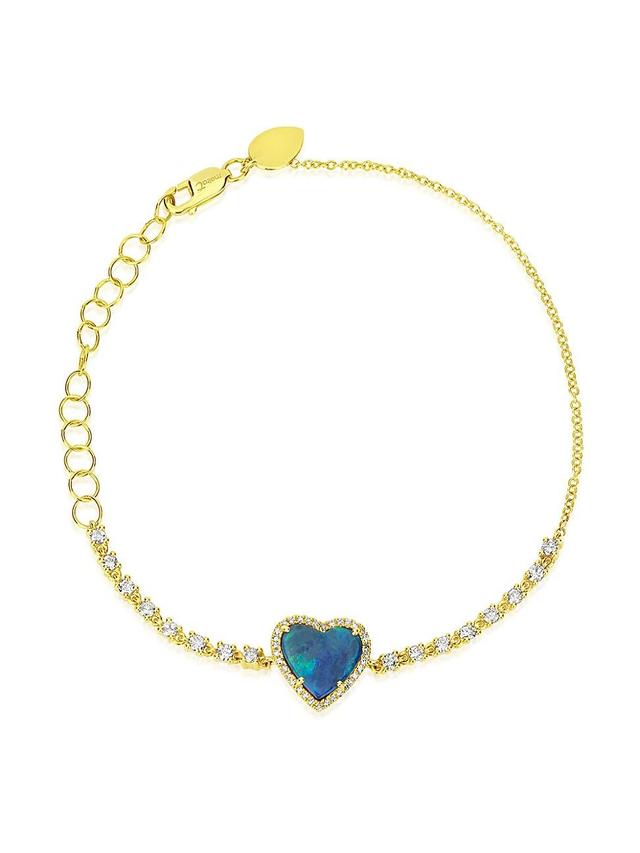 Womens 14K Yellow Gold, Opal, & 0.45 TCW Diamond Heart Charm Bracelet Product Image