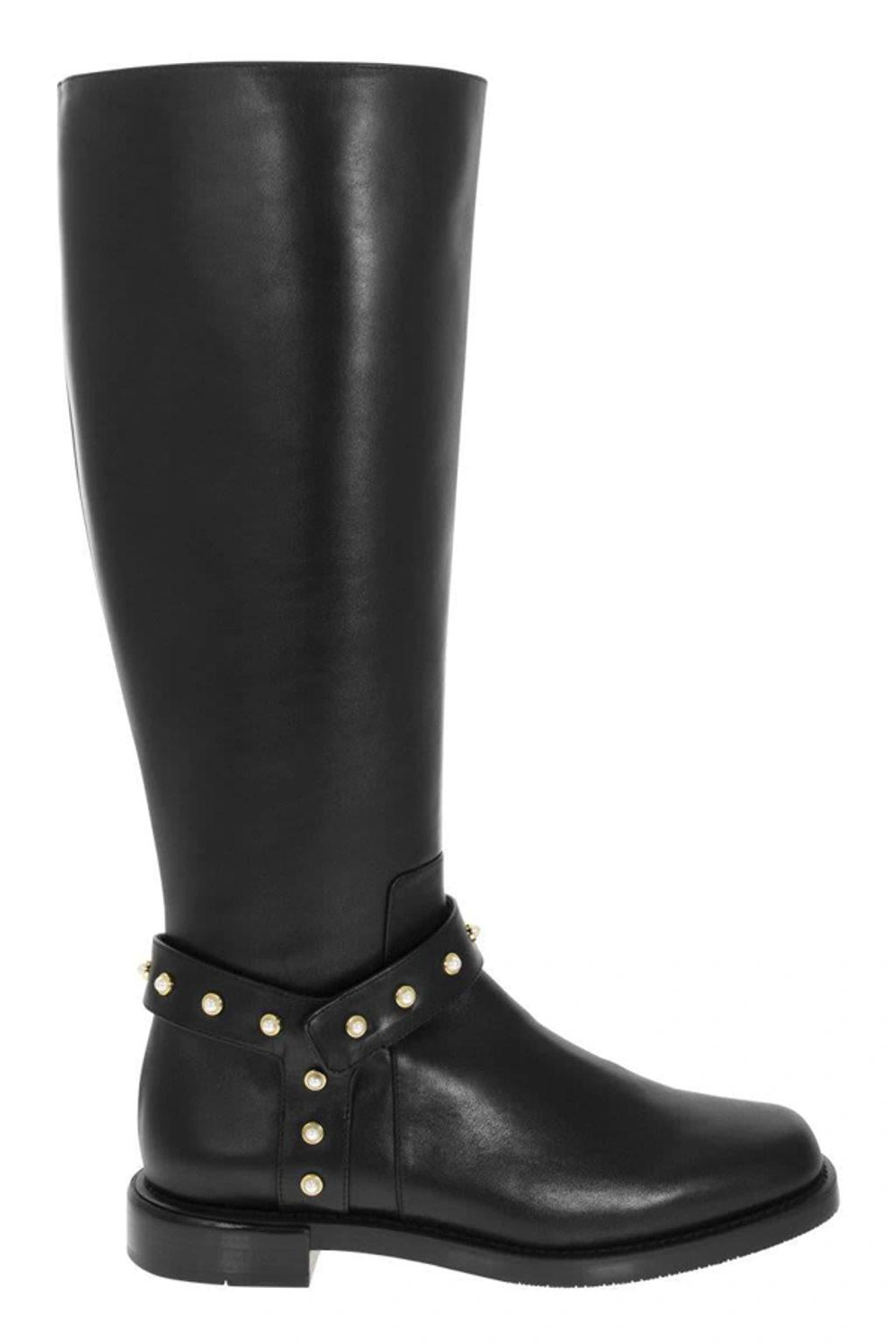 STUART WEITZMAN Pearl Moto - Leather Boot With Pearls In Black Product Image