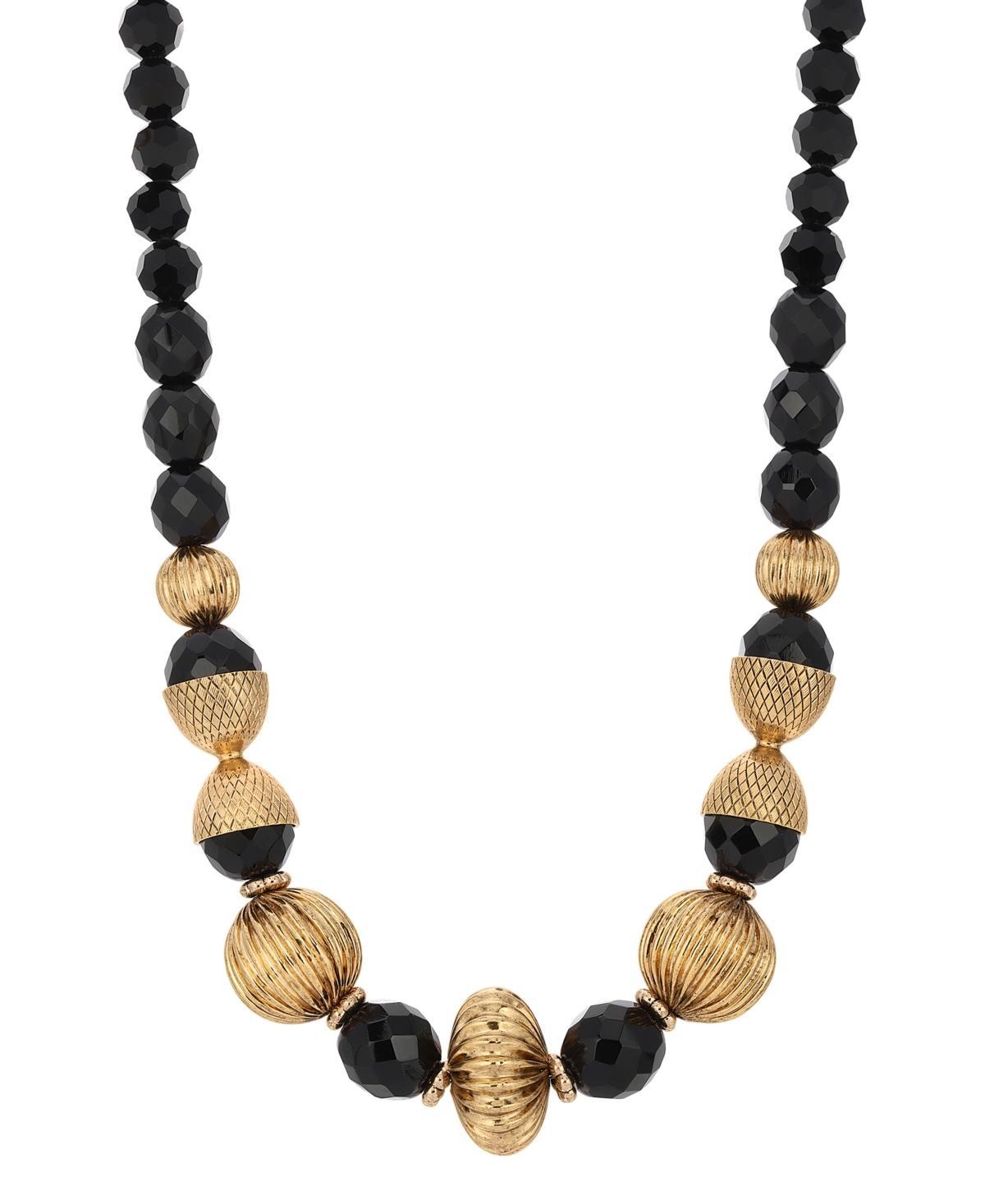 1928 Gold Tone Black Acrylic Bead Necklace, Womens Product Image