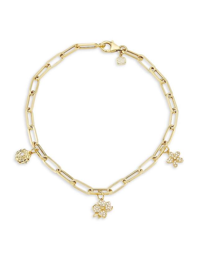 Womens 14K Yellow Gold & 0.22 TCW Diamond Flower Anklet Product Image