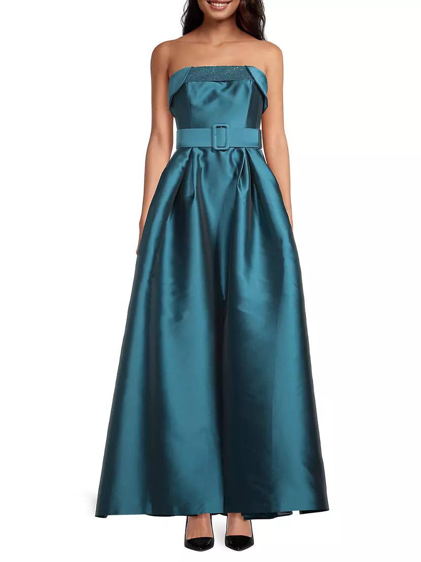 Ceri Strapless Belted Satin Gown Product Image