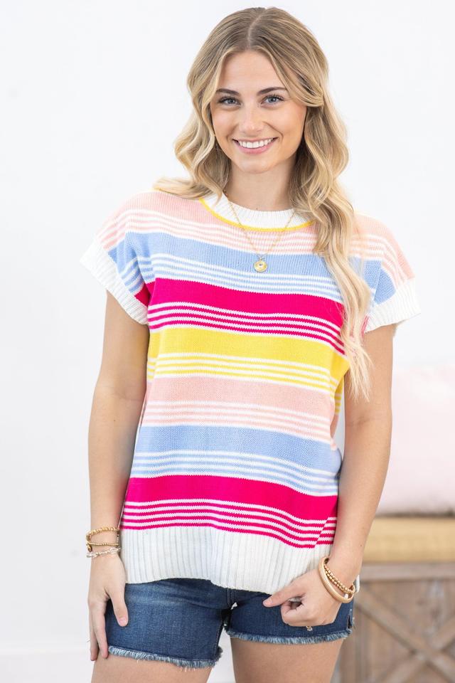 Hot Pink Dolman Multicolor Stripe Knit Top Product Image