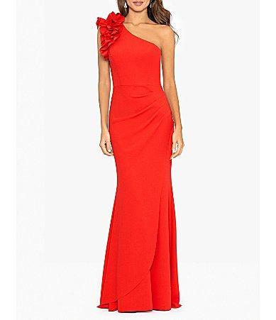 Xscape Stretch Scuba Crepe One Shoulder Ruffle Gown Product Image