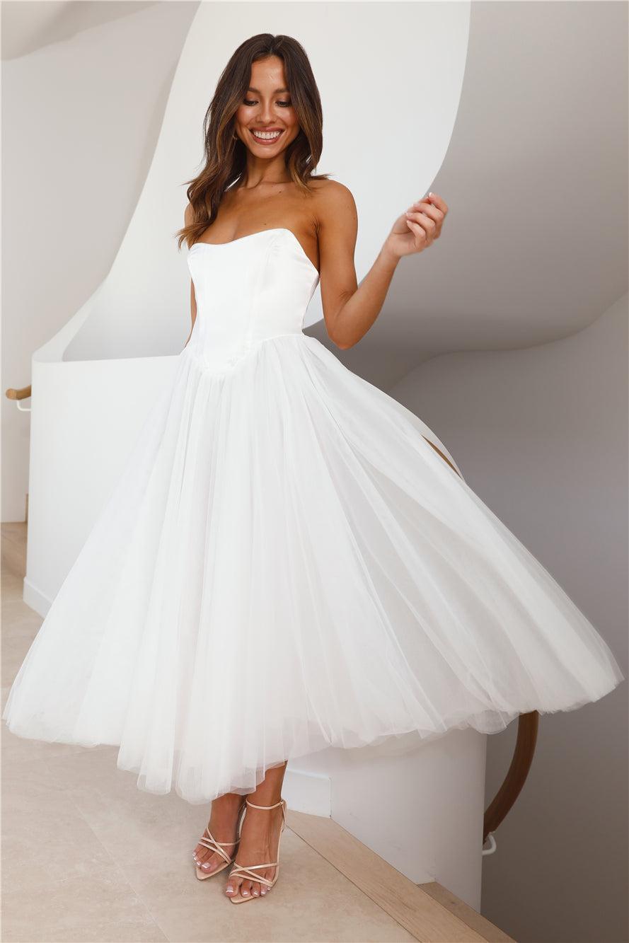 Castle Ballroom Satin Tulle Maxi Dress White Product Image