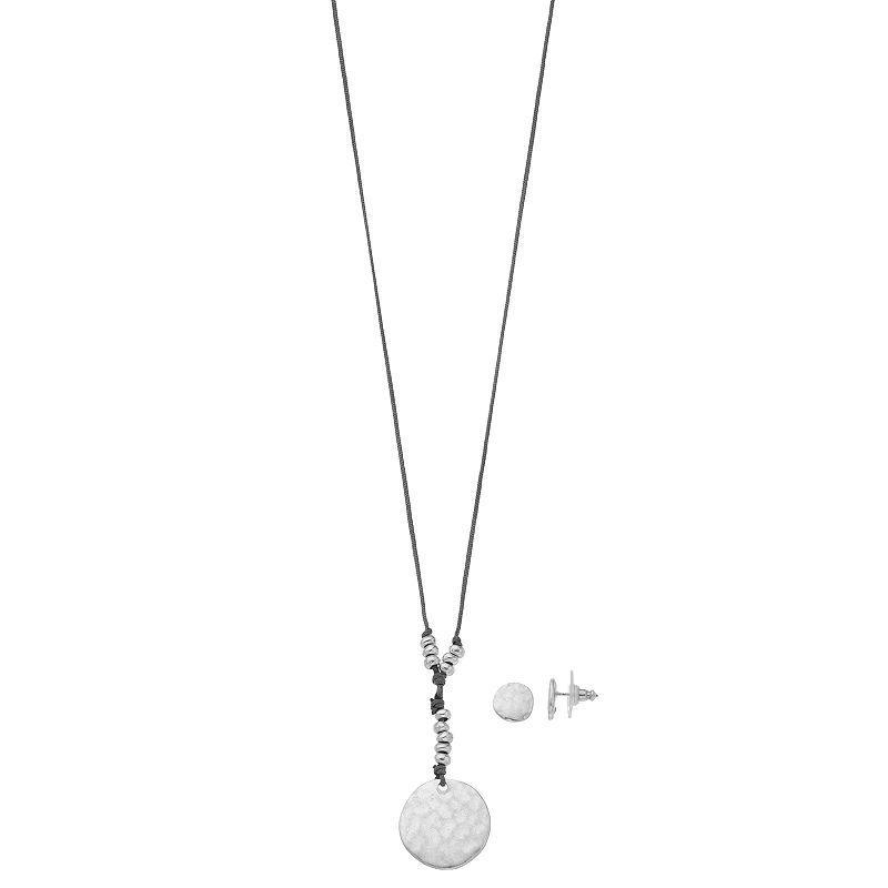 Bella Uno Earring/Disc Necklace Set, Womens, Silver Tone Product Image