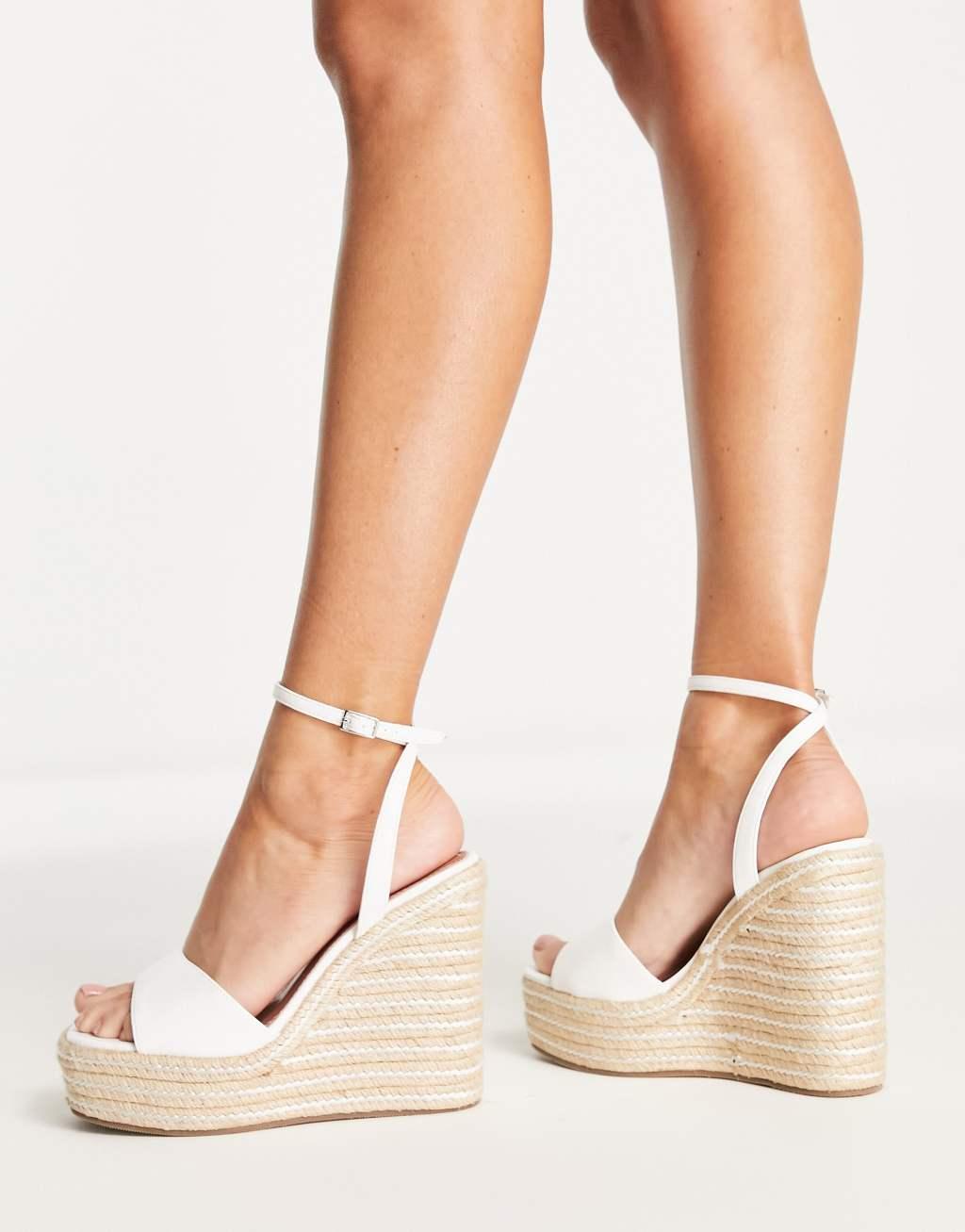 ASOS DESIGN Wide Fit Tasha espadrille wedges in white Product Image